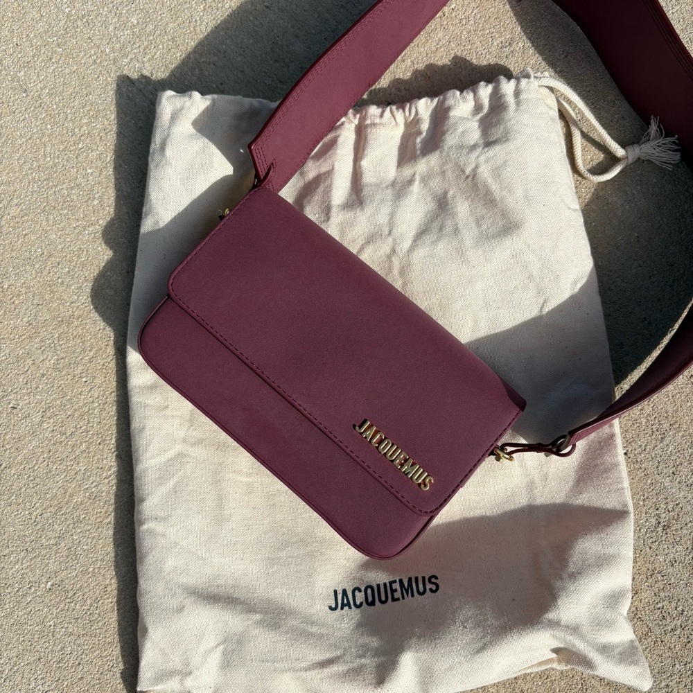 Jacquemus Le Carinu Burgundy Flap Leather Shoulder Bag